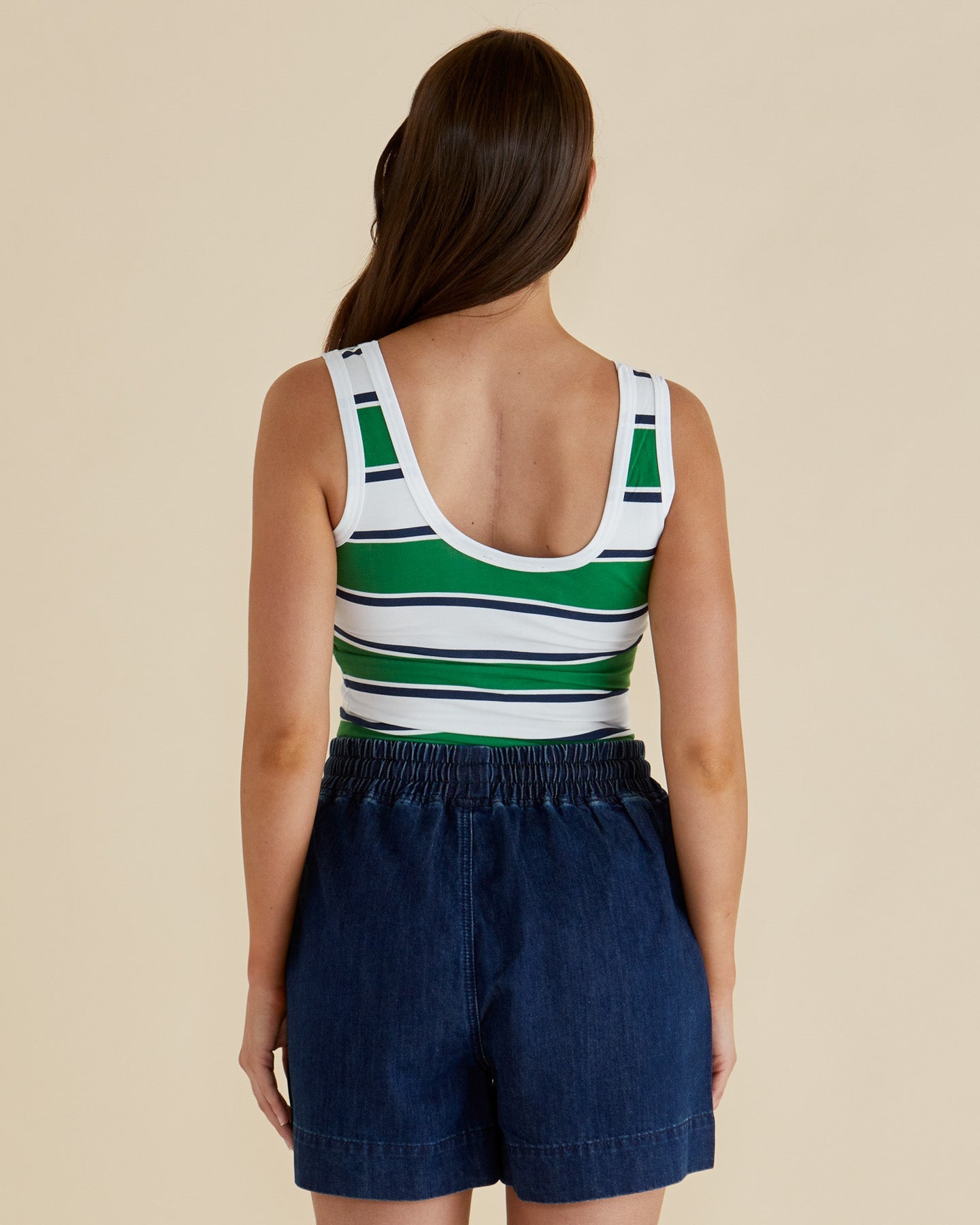 Betty Basics Emma Scoop Tank (Navy/Green Stripe)