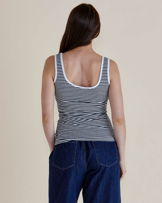 Betty Basics Emma Scoop Tank (Navy Stripe)