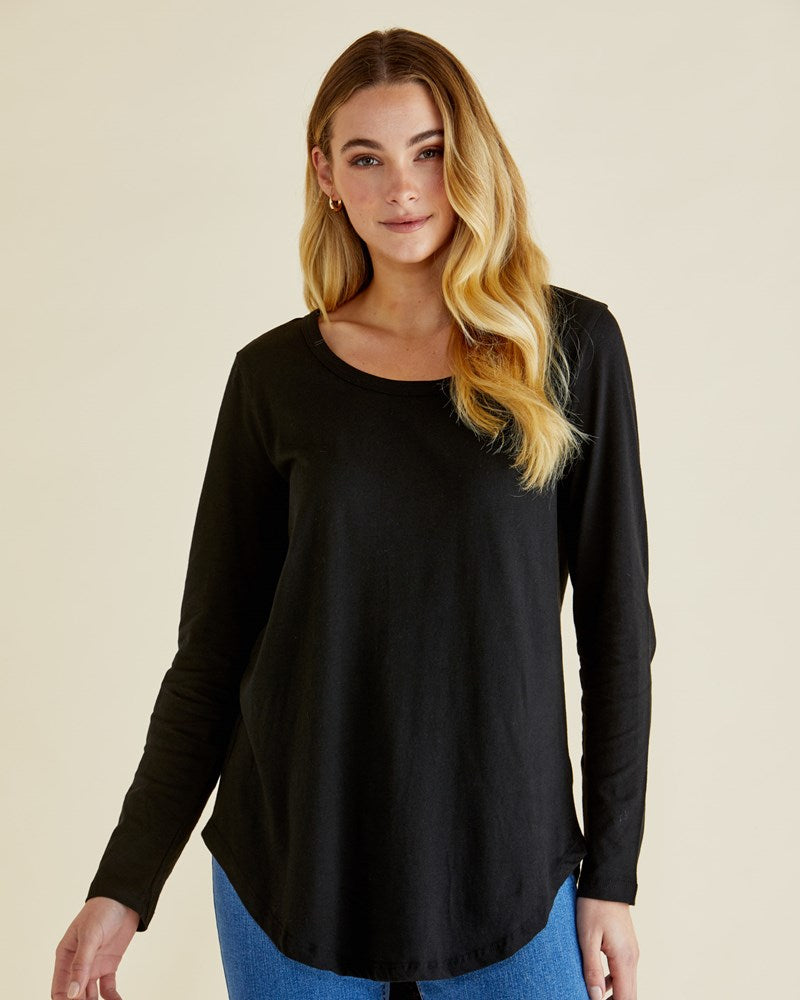 Betty Basics Megan Long Sleeve Top (Black)