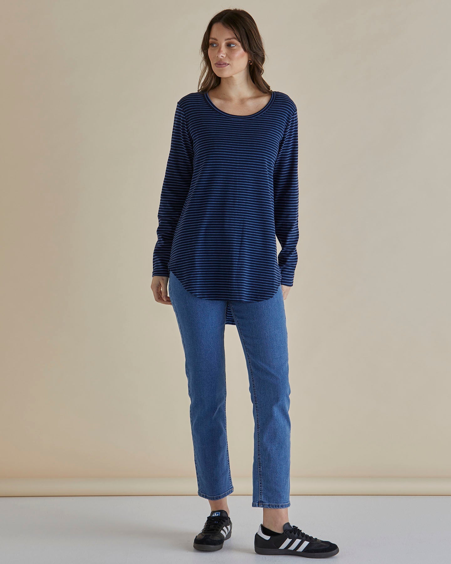 Betty Basics Megan Long Sleeve Top (Blue Stripe)