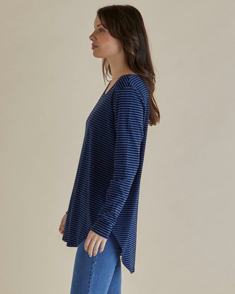 Betty Basics Megan Long Sleeve Top (Blue Stripe)