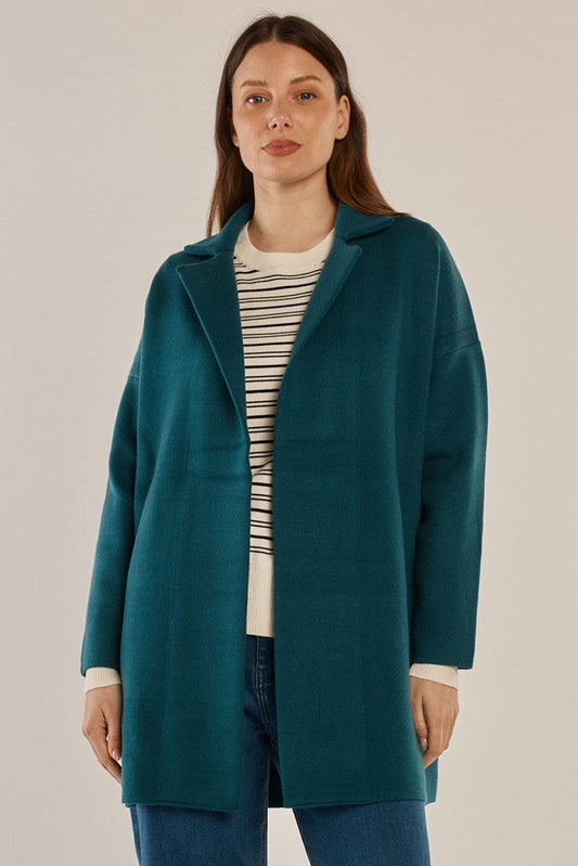 Image of a model wearing Outerwear. Productname: Betty Basics Bristol Coatigan Teal in Teal colour by brand - Betty Basics