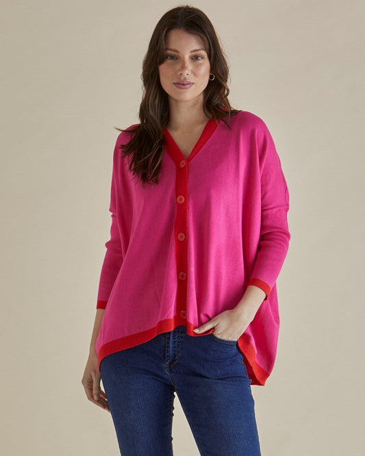 Image of a model wearing Outerwear. Productname: Betty Basics Hampton Cardigan Pink in Pink colour by brand - Betty Basics