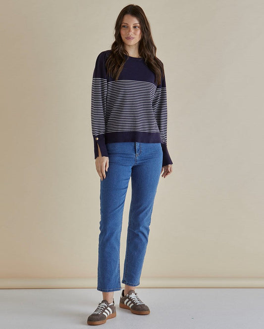 Betty Basics Colette Sweater (Dark Blue & Cream Stripe)