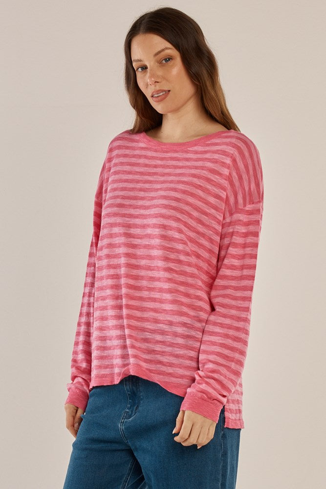 Betty Basics Natasha Knit Top (Blush Stripe)