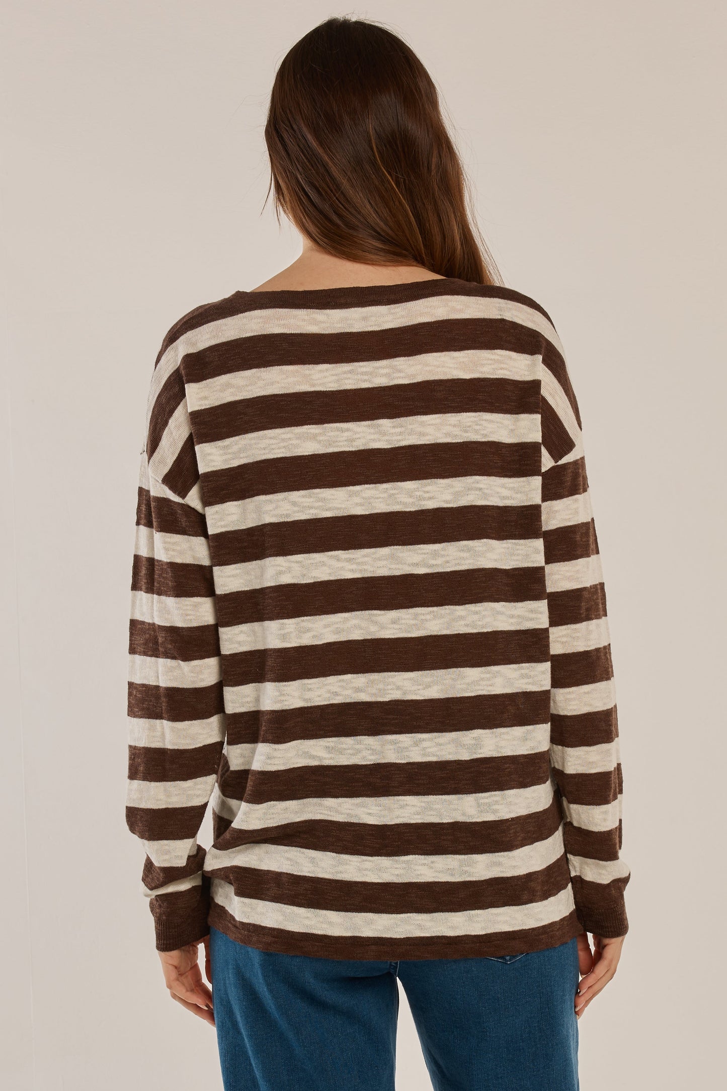 Betty Basics Natasha Knit Top (Brown Stripe)