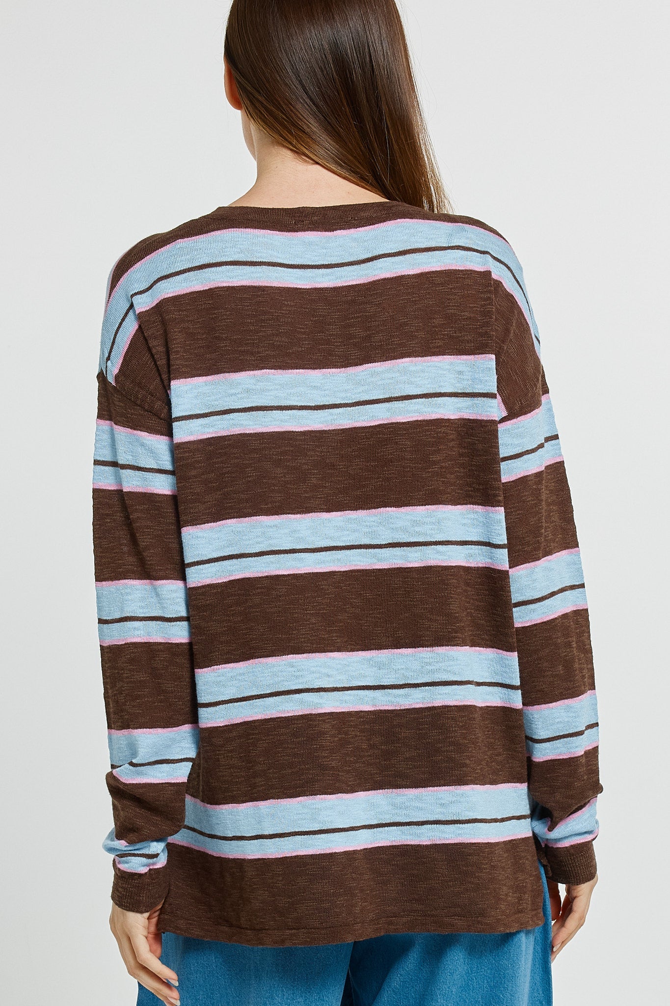 Betty Basics Natasha Knit Top (Chocolate/Blue/Pink Stripe)