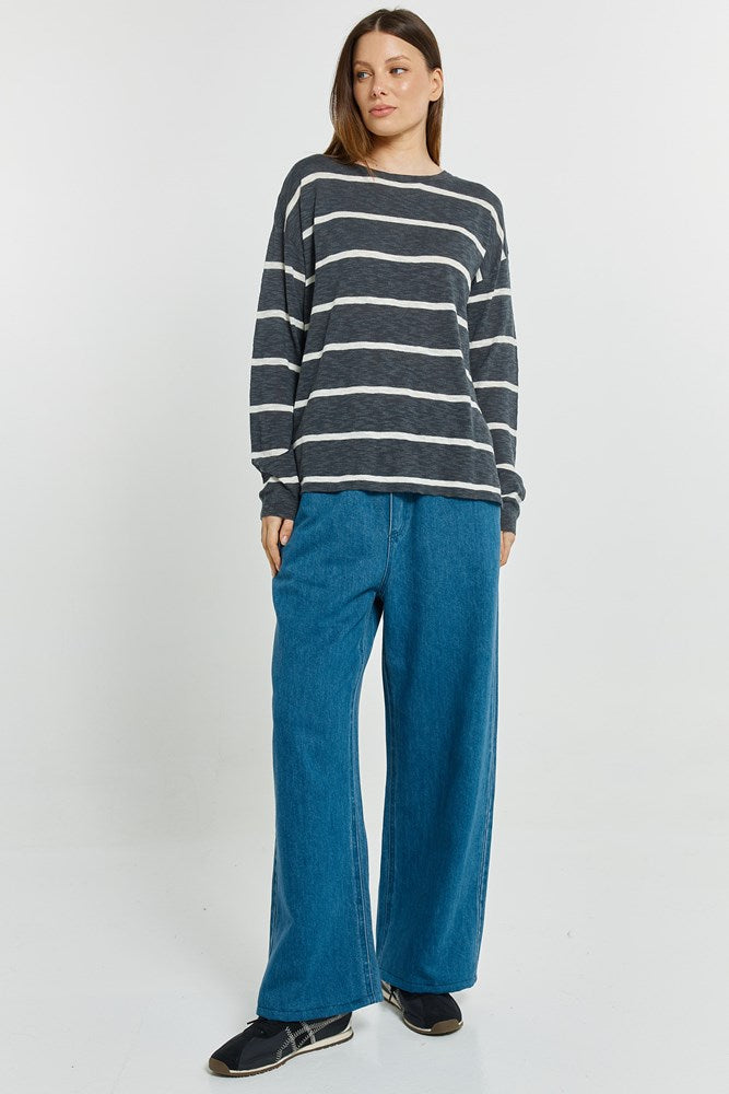Betty Basics Natasha Knit Top (Charcoal Stripe)