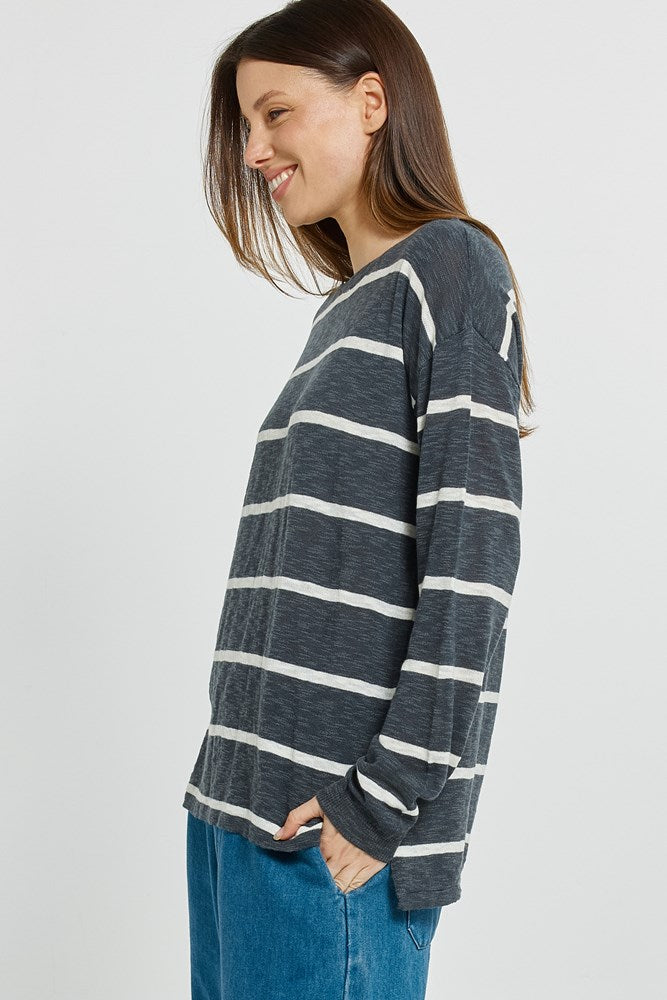 Betty Basics Natasha Knit Top (Charcoal Stripe)