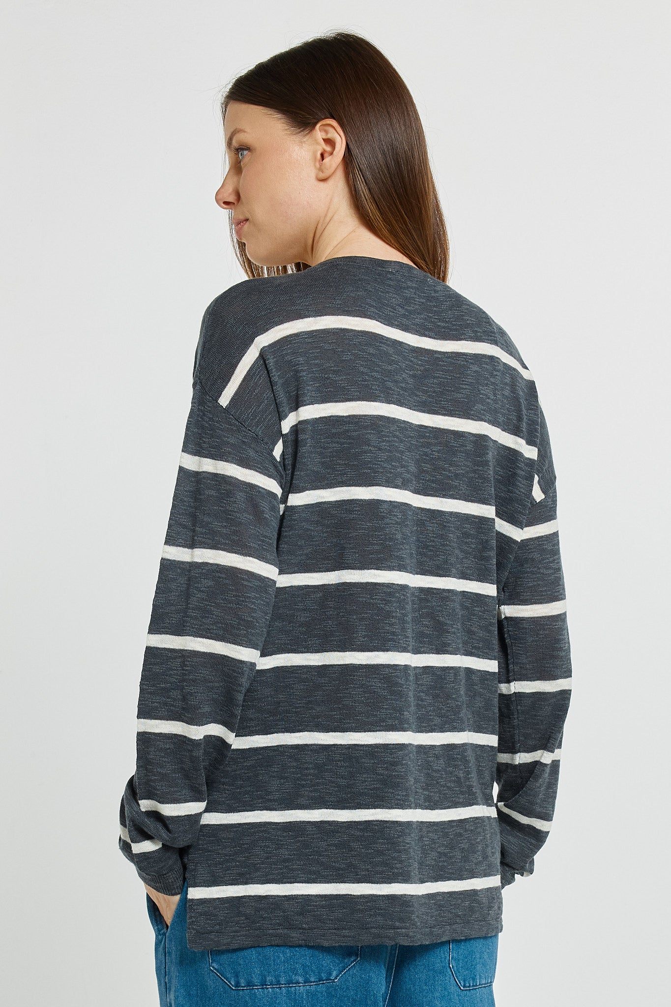 Betty Basics Natasha Knit Top (Charcoal Stripe)