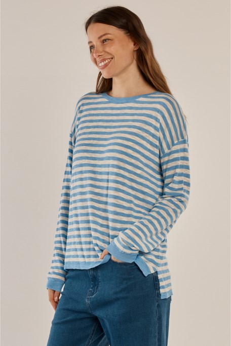 Betty Basics Natasha Knit Top (Cornflower Blue Stripe)