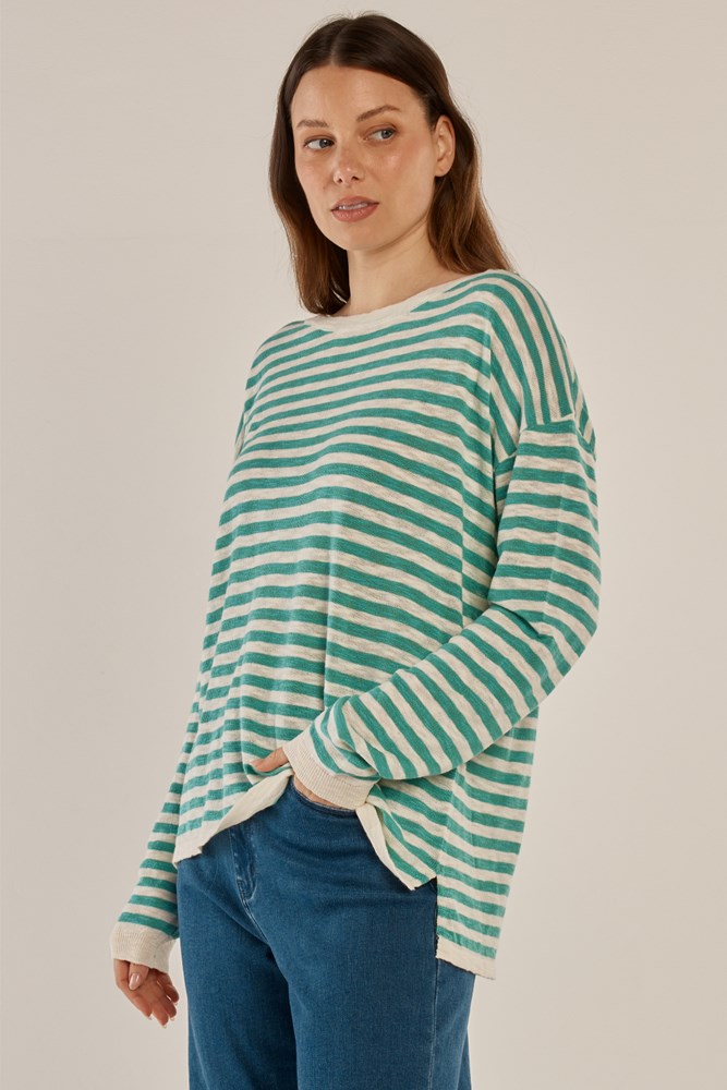 Betty Basics Natasha Knit Top (Lime Stripe)