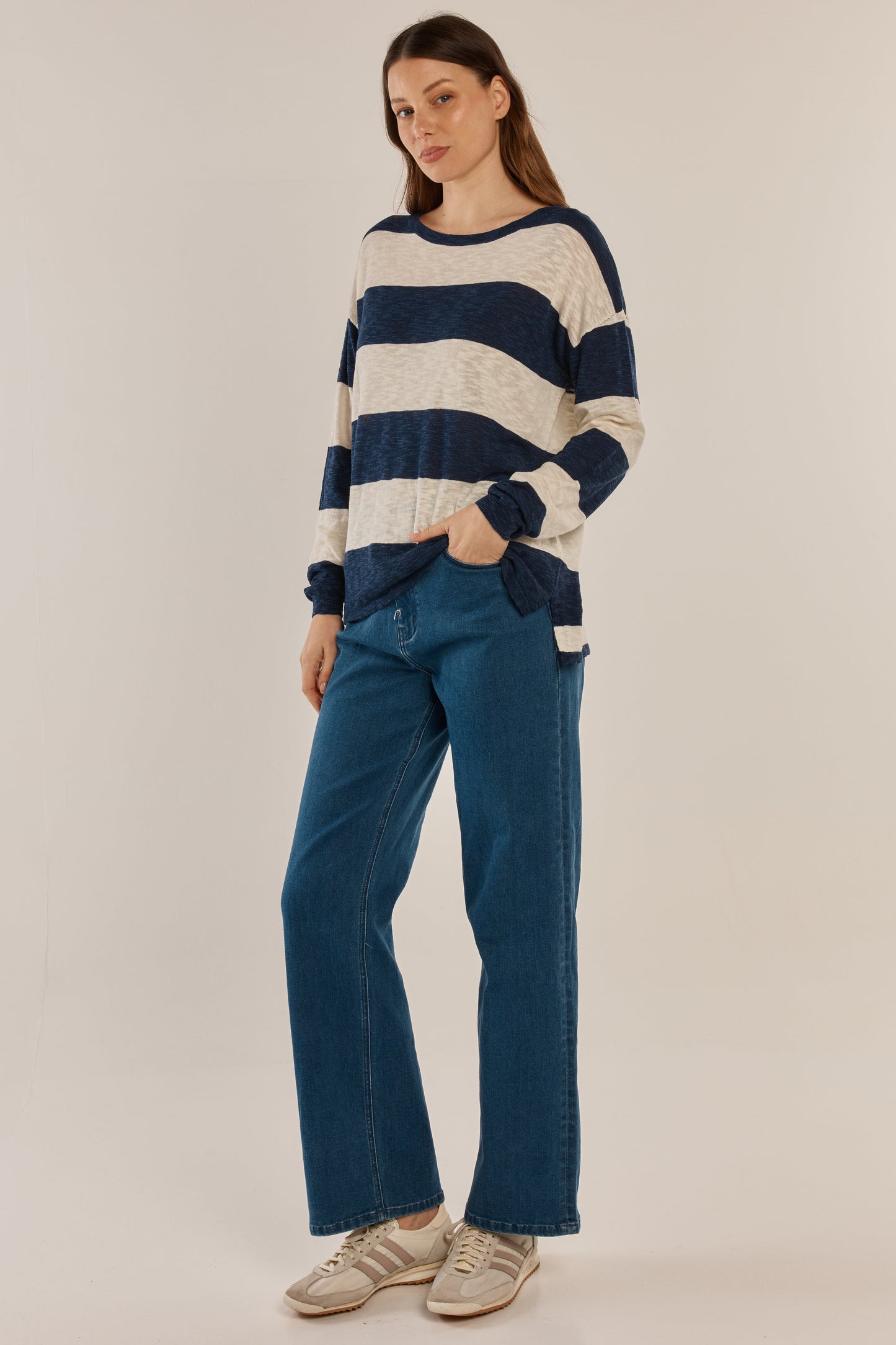 Betty Basics Natasha Knit Top (Ocean Stripe)