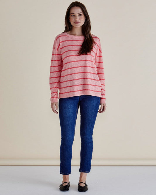 Betty Basics Natasha Knit Top (Pink Stripe)