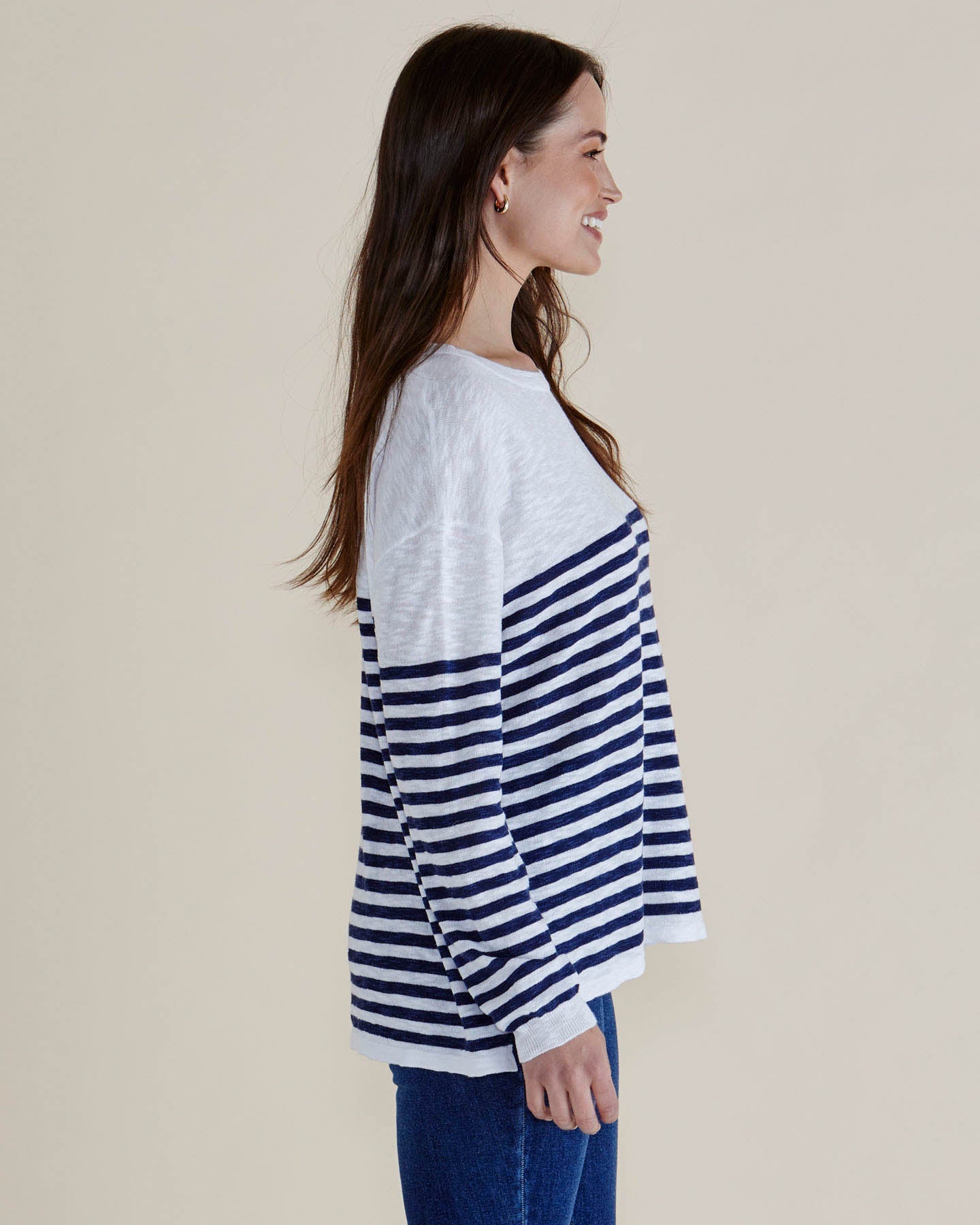 Betty Basics Natasha Knit Top (White/Navy Stripe)