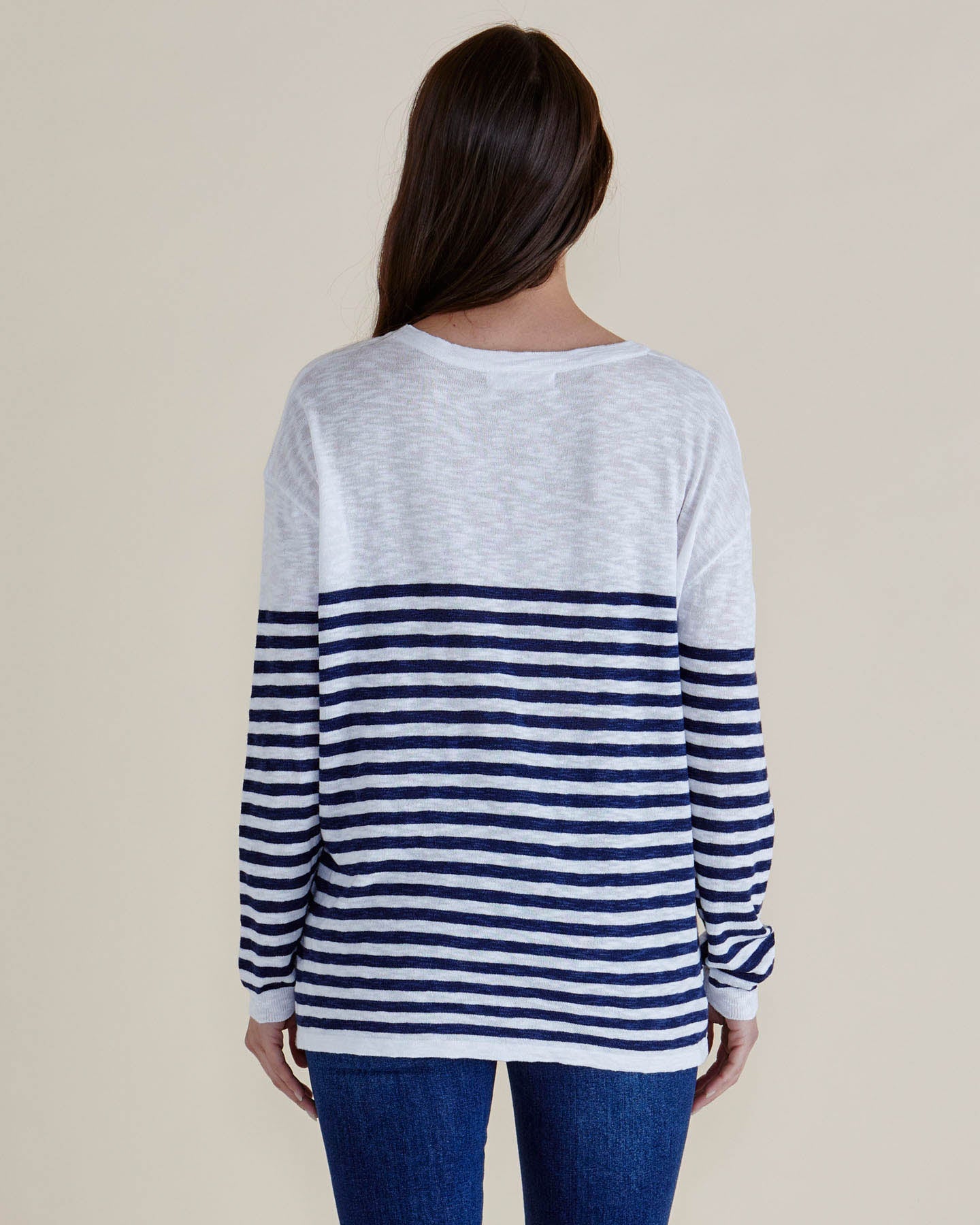Betty Basics Natasha Knit Top (White/Navy Stripe)