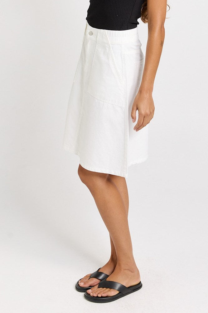Betty Basics Aida A-Line Denim Skirt (White)