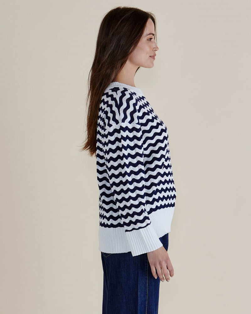 Betty Basics Ember Knit Jumper (Navy Wave Stripe)
