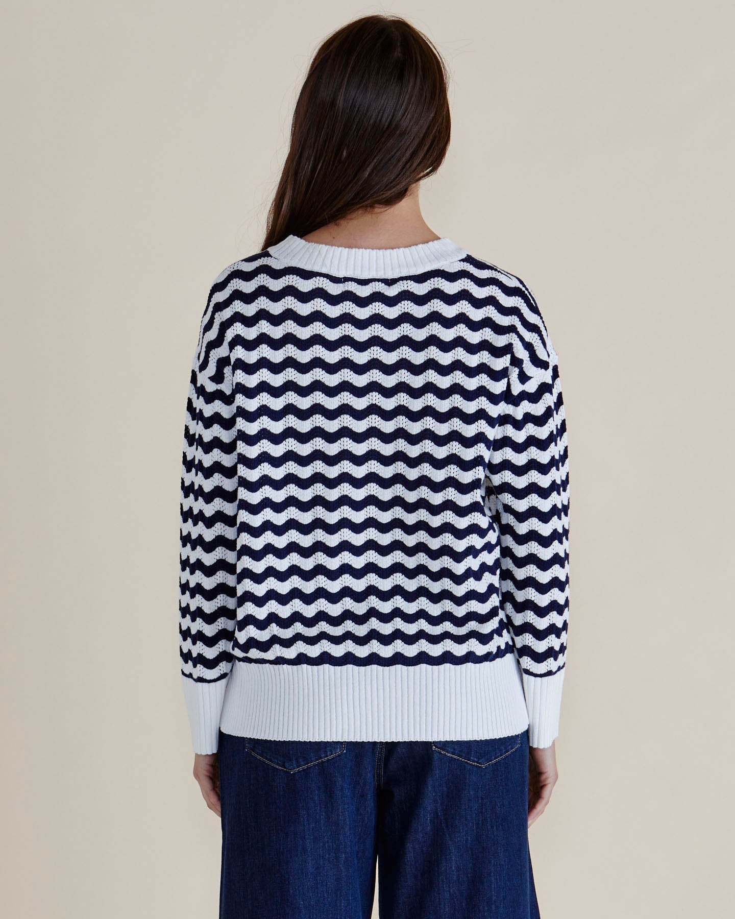 Betty Basics Ember Knit Jumper (Navy Wave Stripe)
