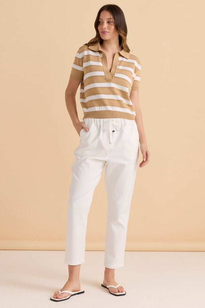 Betty Basics Salford Knit Polo (Beige/White)