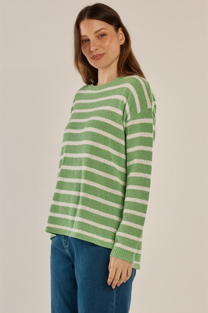 Betty Basics Bradford Knit Top (Green/Cream Stripe)