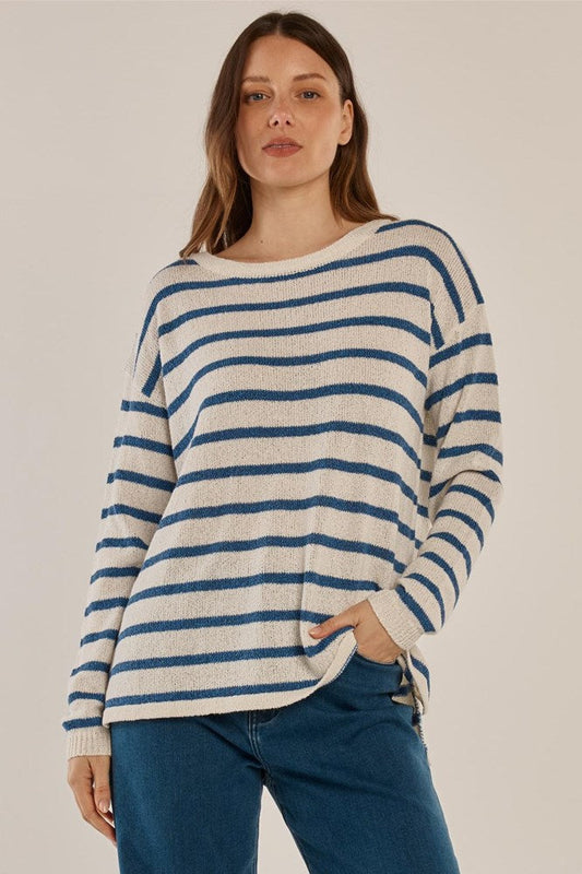 Image of a model wearing Tops. Productname: Betty Basics Bradford Knit Top Nautical Stripe in Nautical Stripe colour by brand - Betty Basics