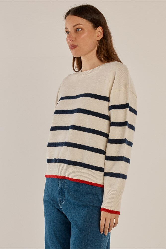 Betty Basics Leonie Knit Sweater - (Navy/Off-White Stripe)