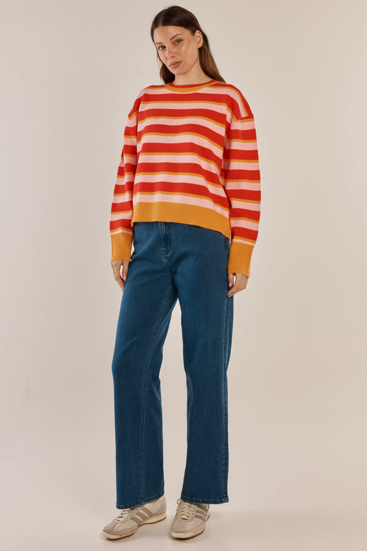 Betty Basics Leonie Knit Sweater (Red/Pink Stripe)