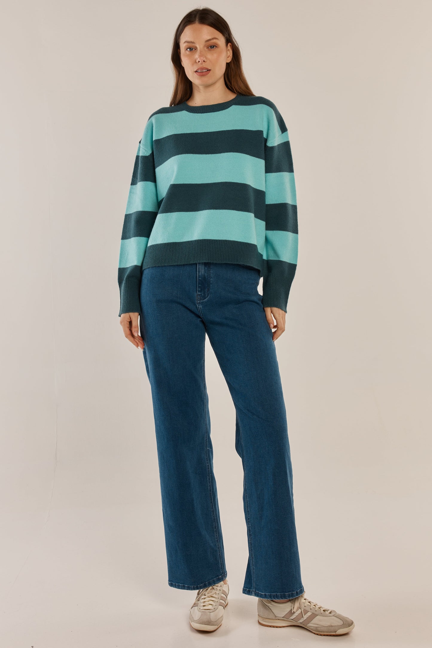 Betty Basics Leonie Knit Sweater (Teal Green/Blue Stripe)