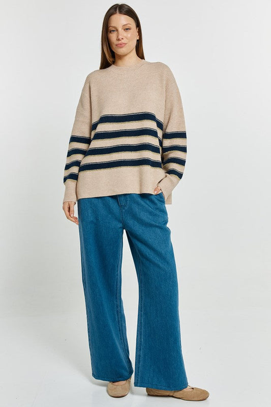 Betty Basics Camryn Sweater (Navy/Cream/Gold Stripe)