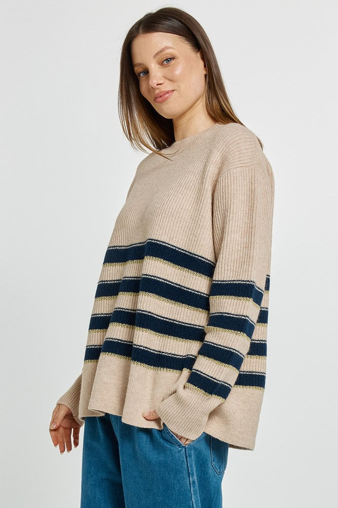 Betty Basics Camryn Sweater (Navy/Cream/Gold Stripe)