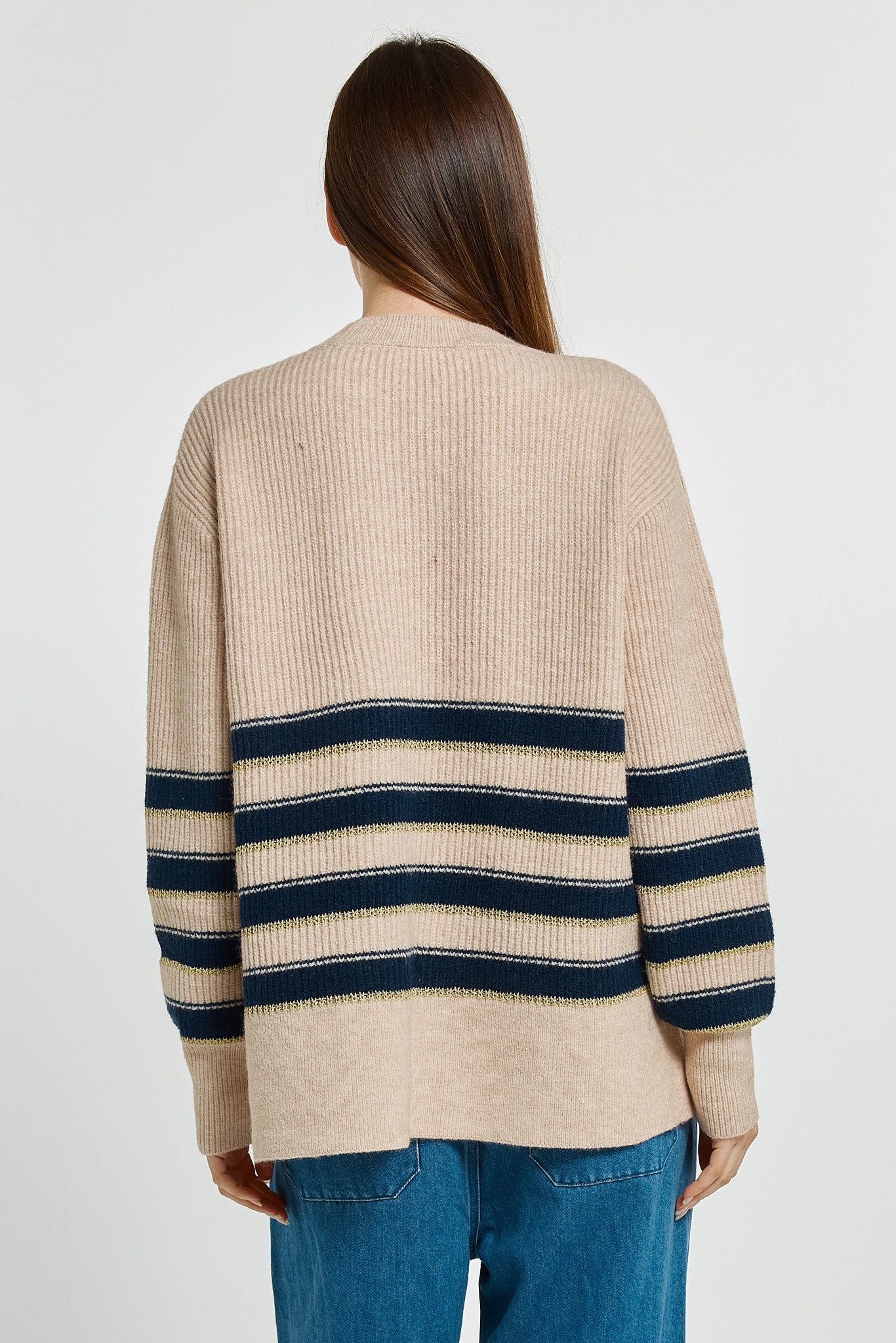 Betty Basics Camryn Sweater (Navy/Cream/Gold Stripe)