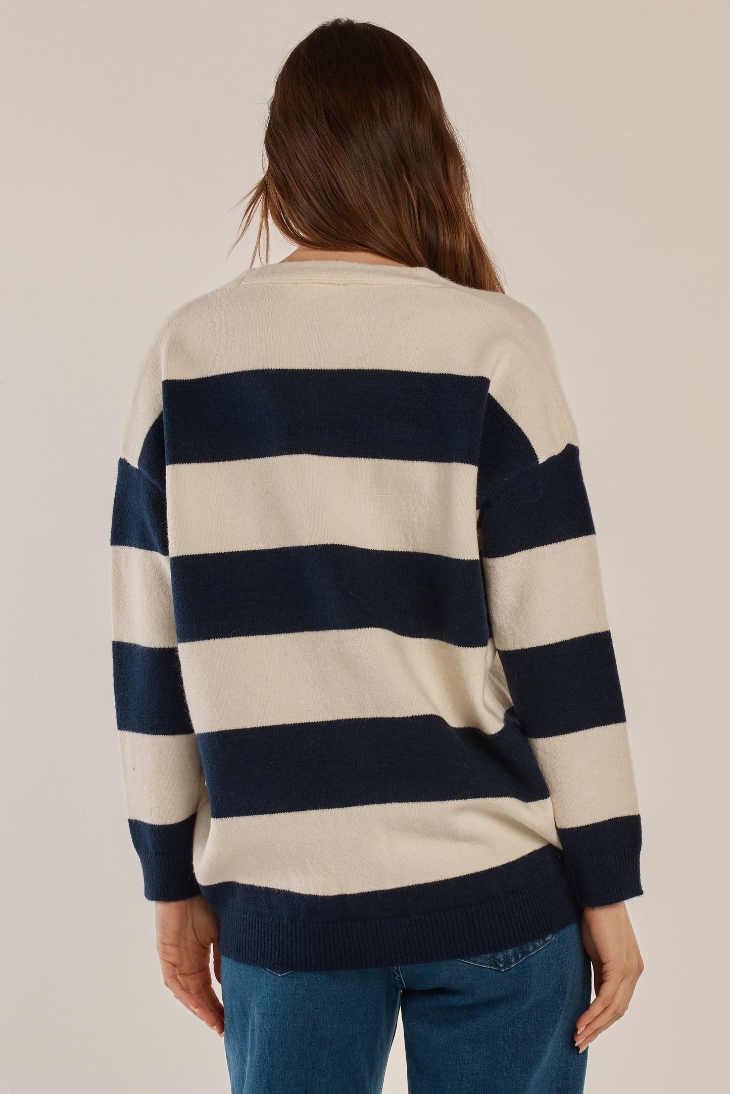 Betty Basics Maybelle Knit Cardigan- (Navy/Off-White Stripe)