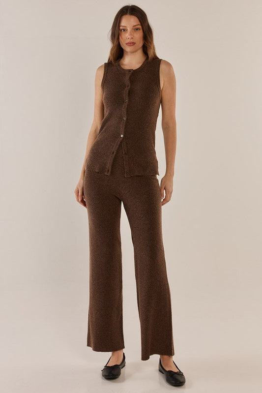 Image of a model wearing Pants. Productname: Betty Basics Nash Knit Pant Espresso in Espresso colour by brand - Betty Basics