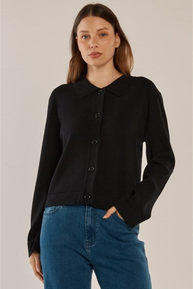 Image of a model wearing Outerwear. Productname: Betty Basics Rosie Cardigan Black in Black colour by brand - Betty Basics