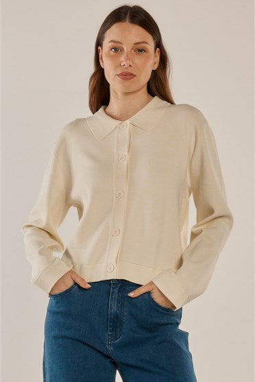Image of a model wearing Outerwear. Productname: Betty Basics Rosie Cardigan Cream in Cream colour by brand - Betty Basics