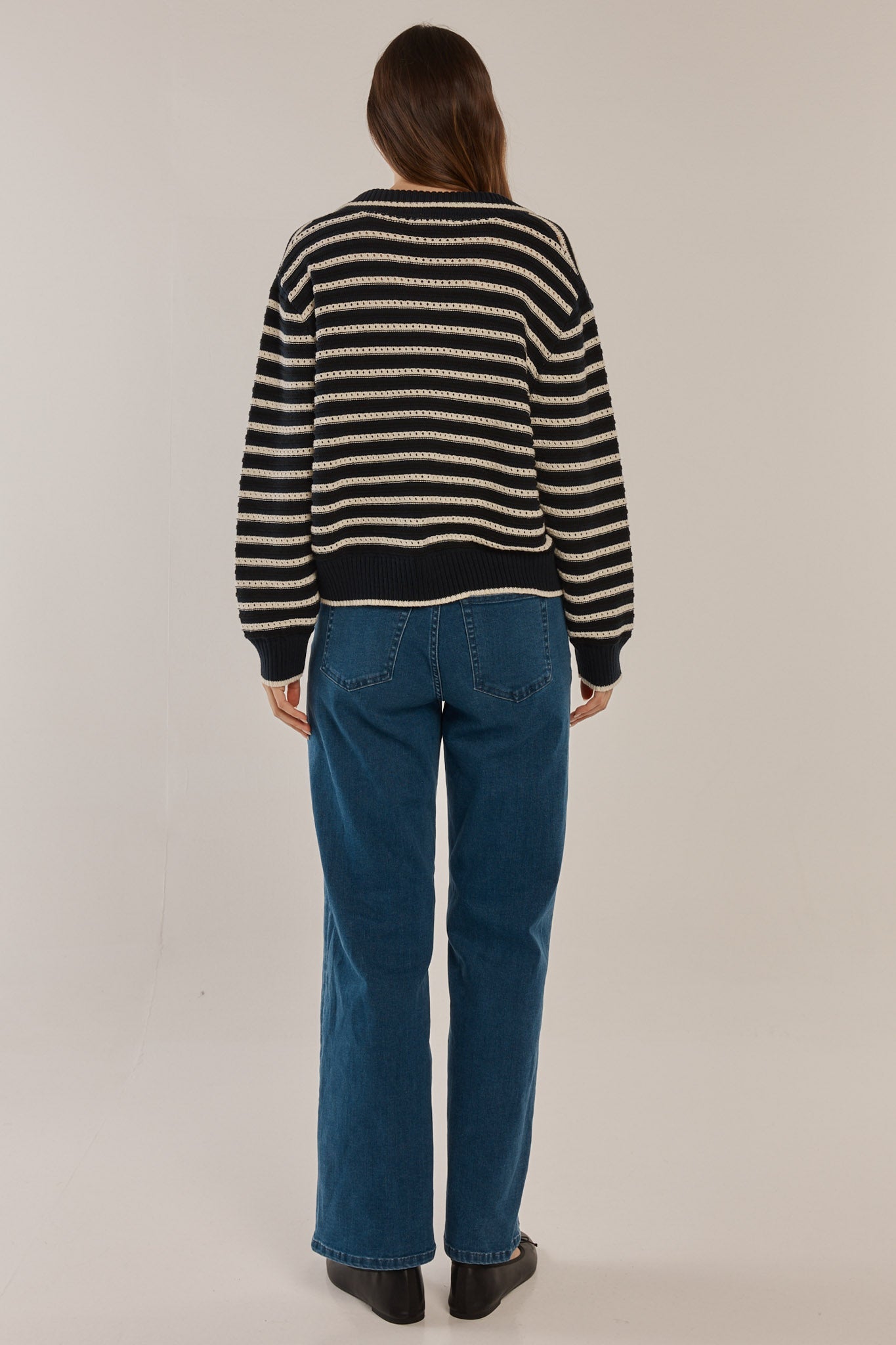 Betty Basics Aberdeen Polo Knit Sweater (Navy Stripe)
