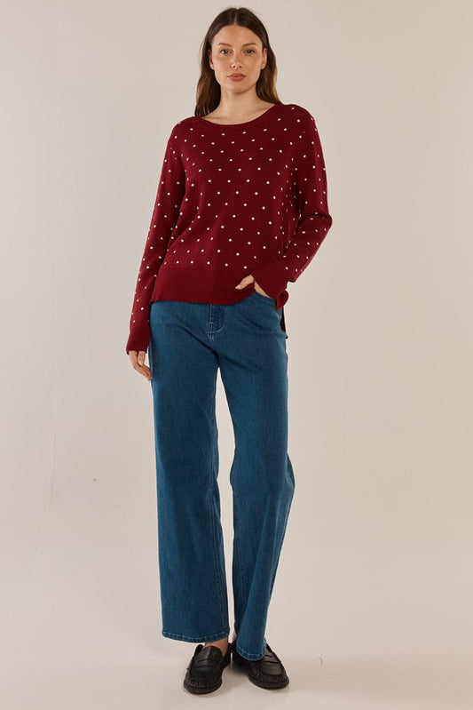 Betty Basics Louis Sweater Burgundy Jacquard (Burgandy Jacquard)
