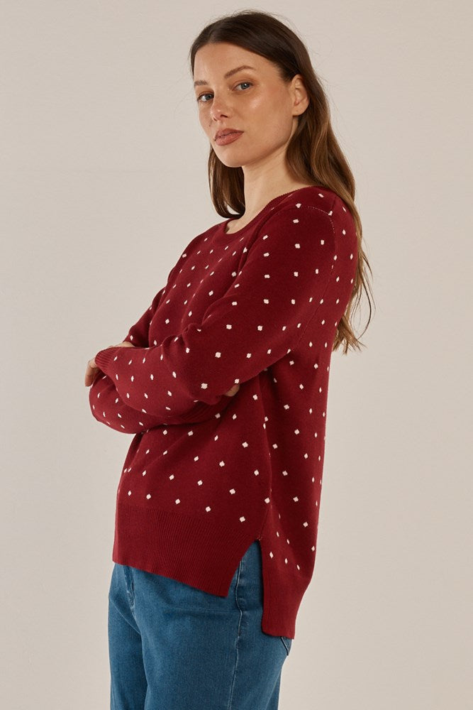 Betty Basics Louis Sweater Burgundy Jacquard (Burgandy Jacquard)
