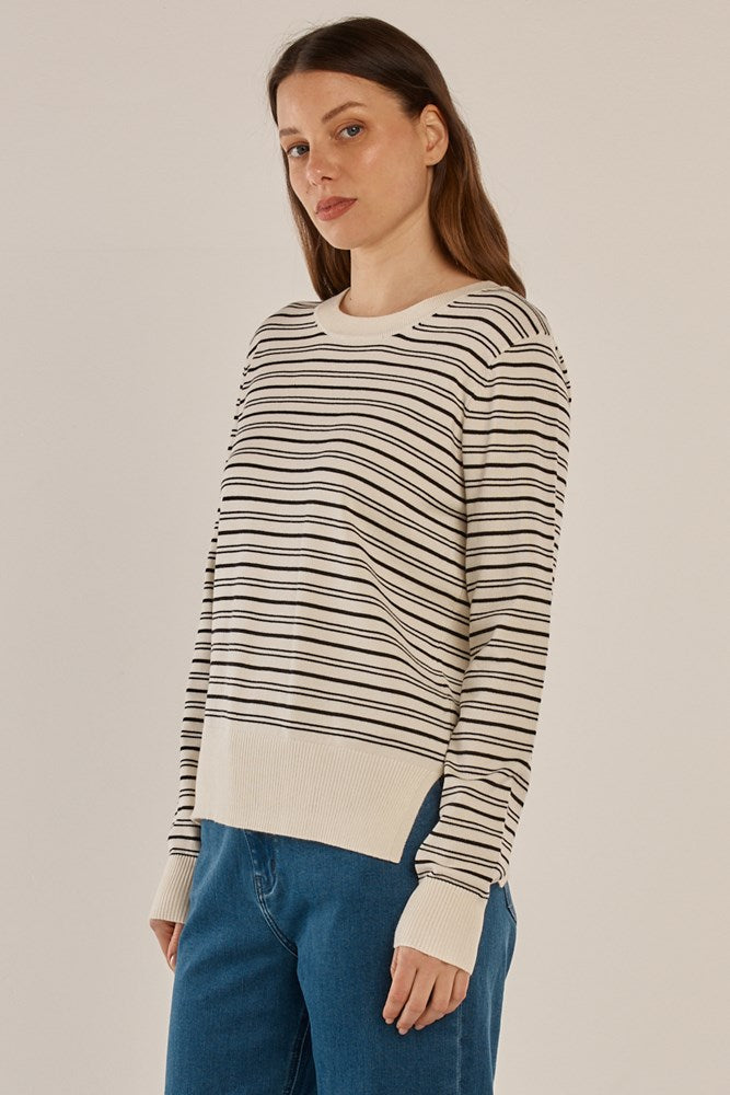 Betty Basics Louis Sweater (Cream/Black Stripe)