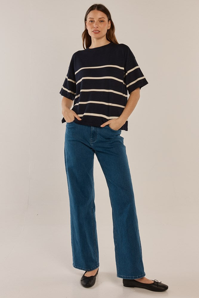 Betty Basics Bailey Boxy Top (Navy/Cream)