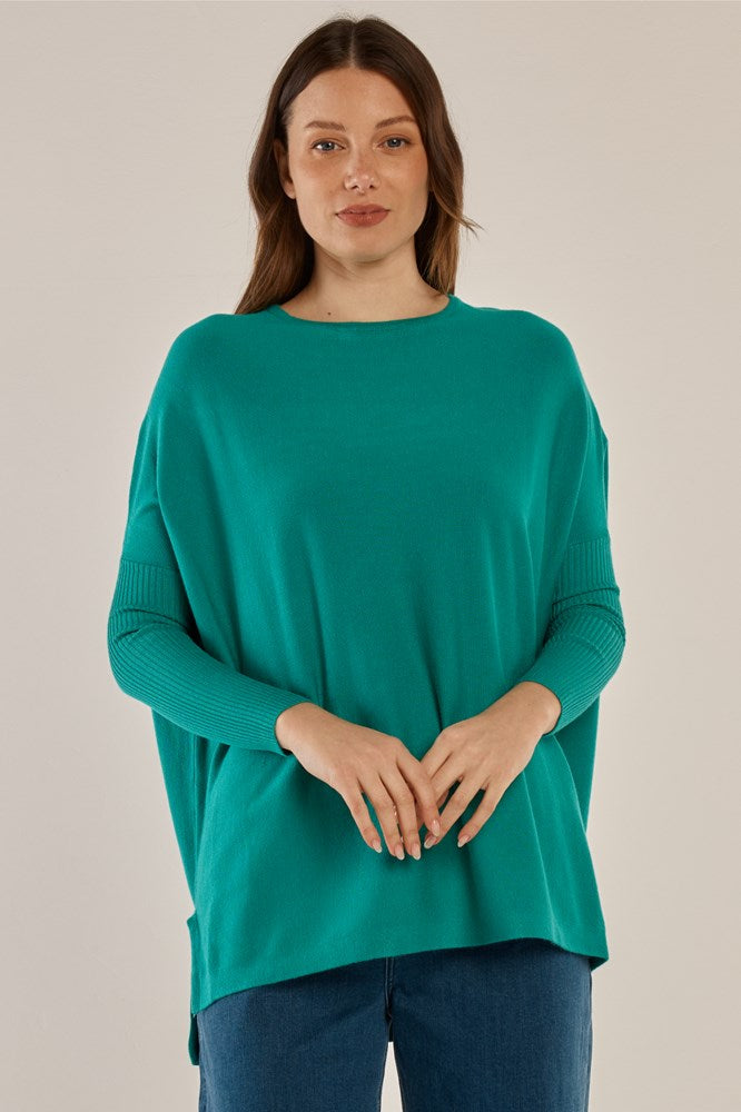 Image of a model wearing Outerwear. Productname: Betty Basics Blakely Batwing Sweater Teal in Teal colour by brand - Betty Basics