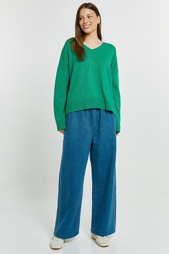 Betty Basics Selene Star Sweater (Green)