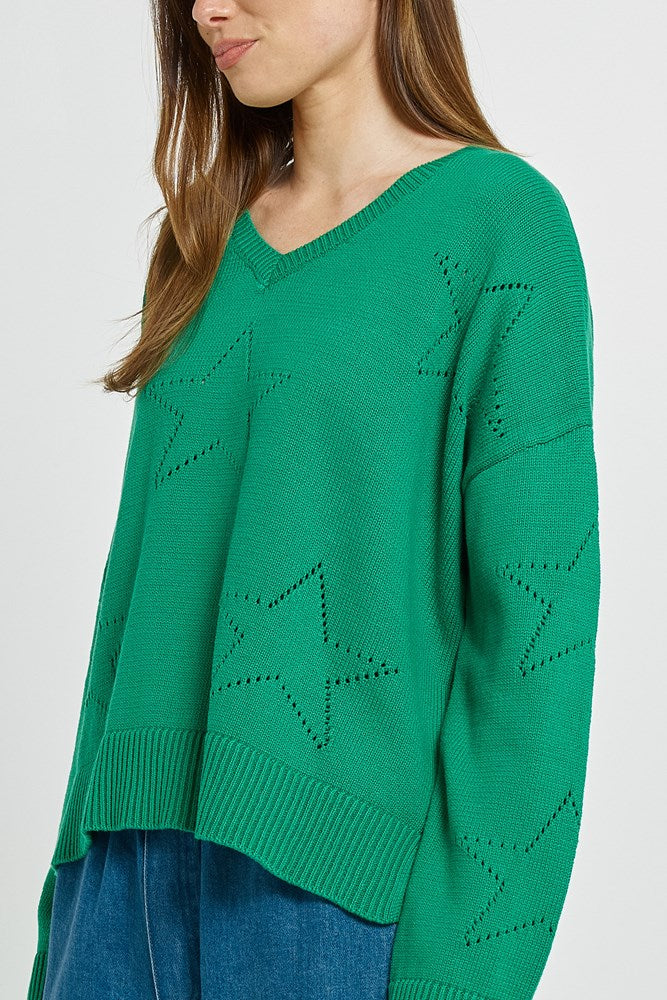 Betty Basics Selene Star Sweater (Green)
