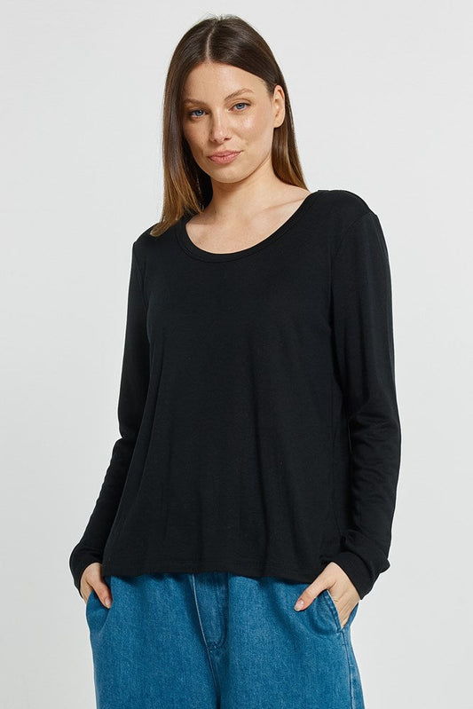Image of T-Shirts. Product name - Westin Blended Wool Tee Black in Black colour by brand - Betty Basics