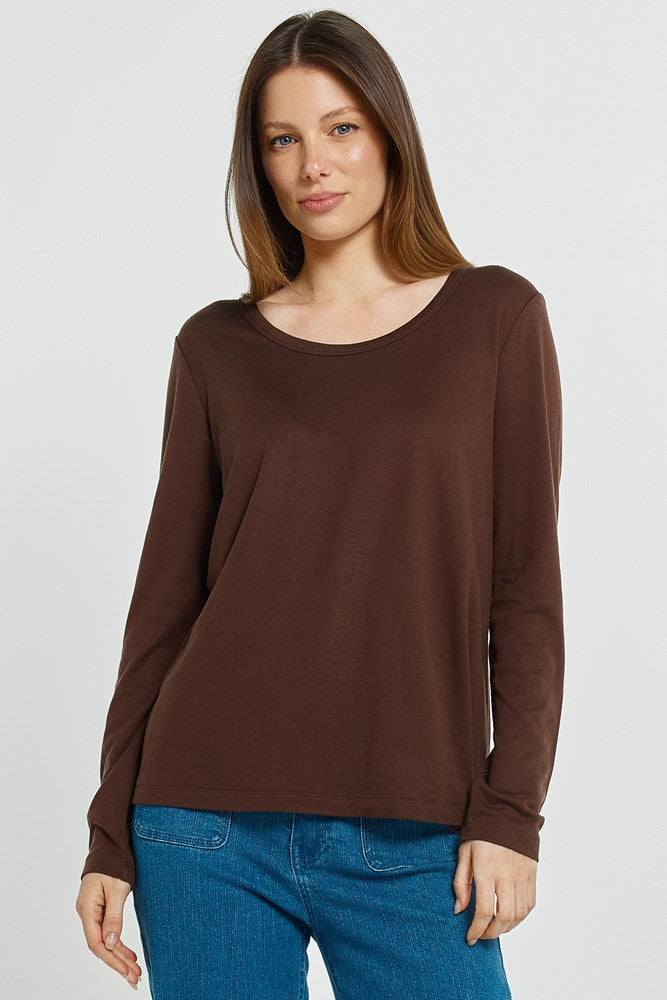 Image of T-Shirts. Product name - Westin Blended Wool Tee Chocolate in Chocolate colour by brand - Betty Basics