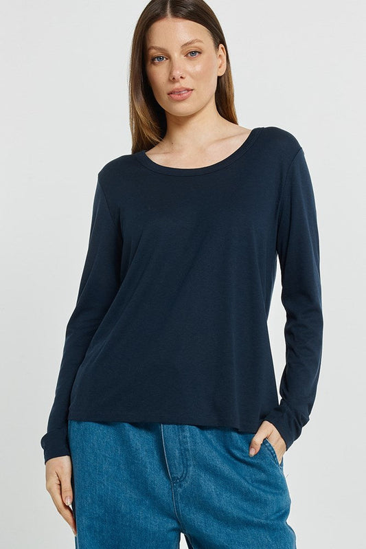 Image of T-Shirts. Product name - Westin Blended Wool Tee Navy in Navy colour by brand - Betty Basics