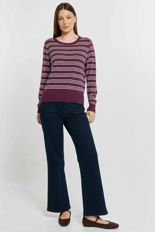 Betty Basics Lenore Sweater (Wine/Pink Stripe)