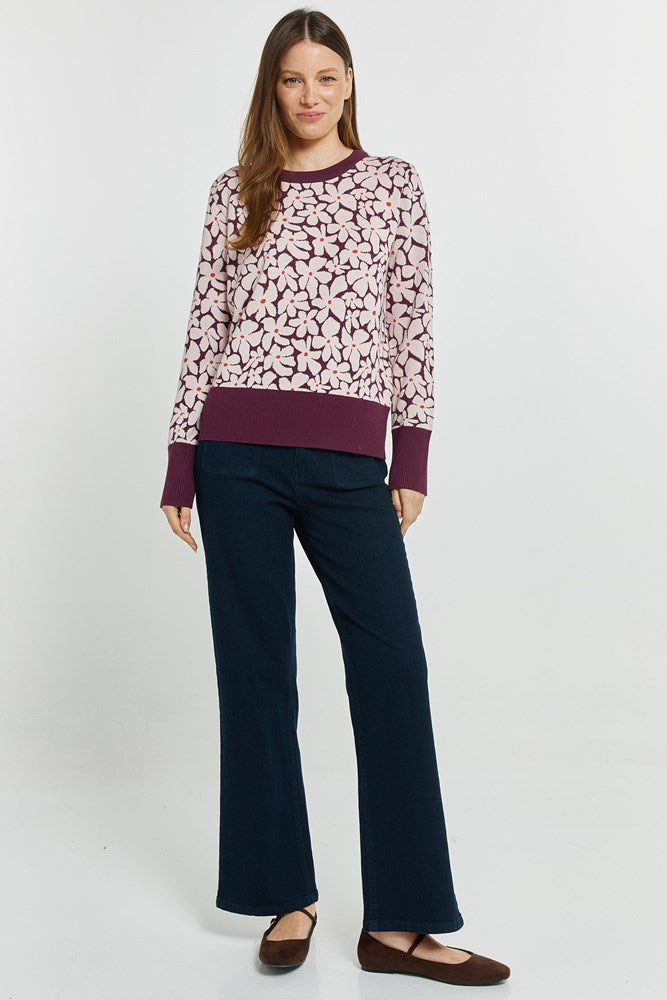 Betty Basics Maisie Sweater (Wine Petal Jacquard)