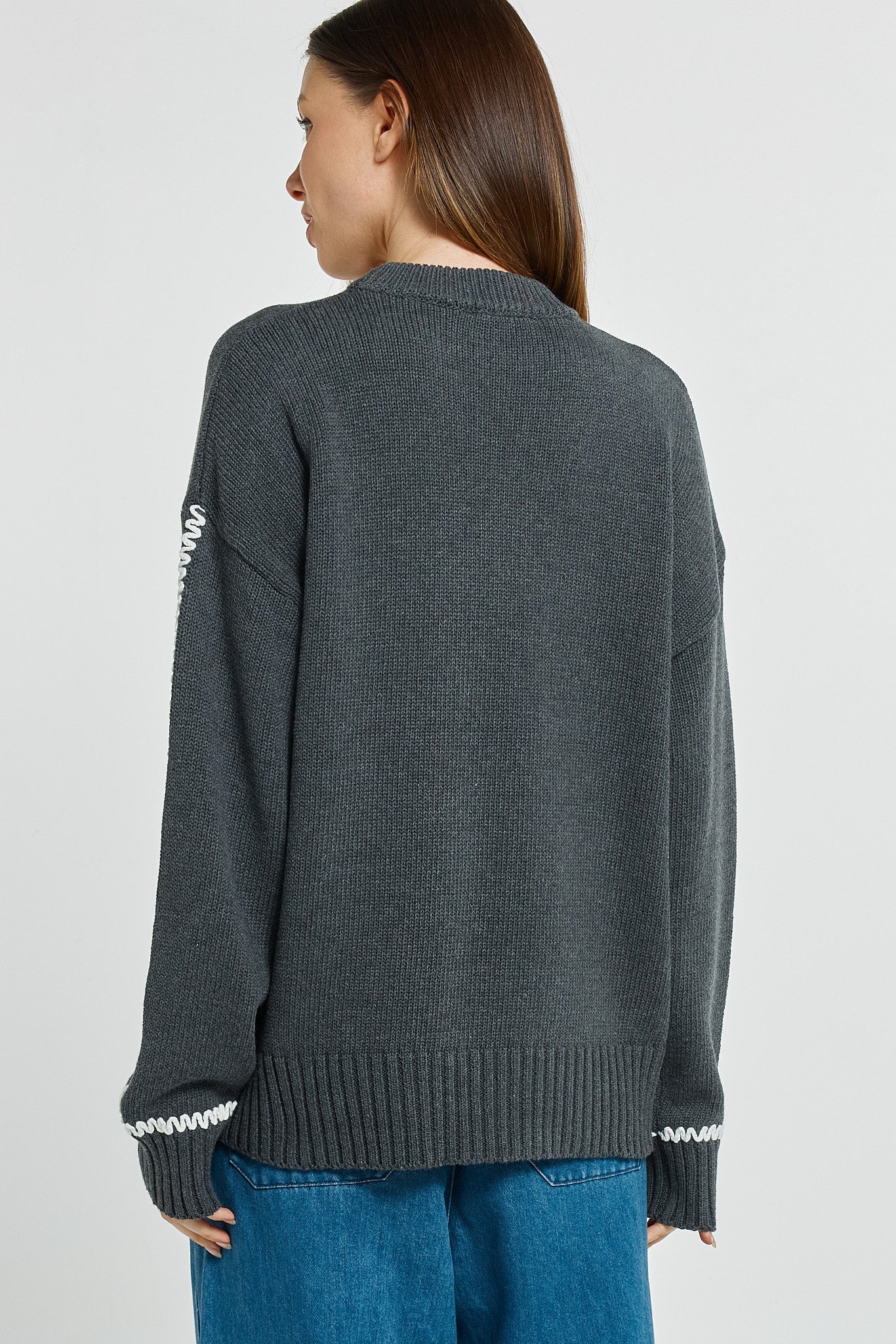Betty Basics Contrast Stitch Sweater (Charcoal)